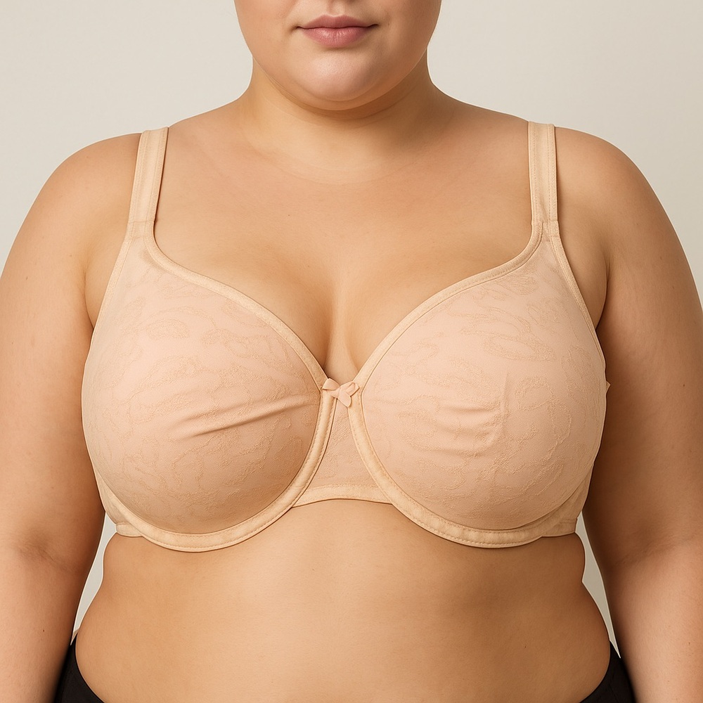 Cacique Lightly Lined Full Coverage Bra 44DDD — Nude Lace